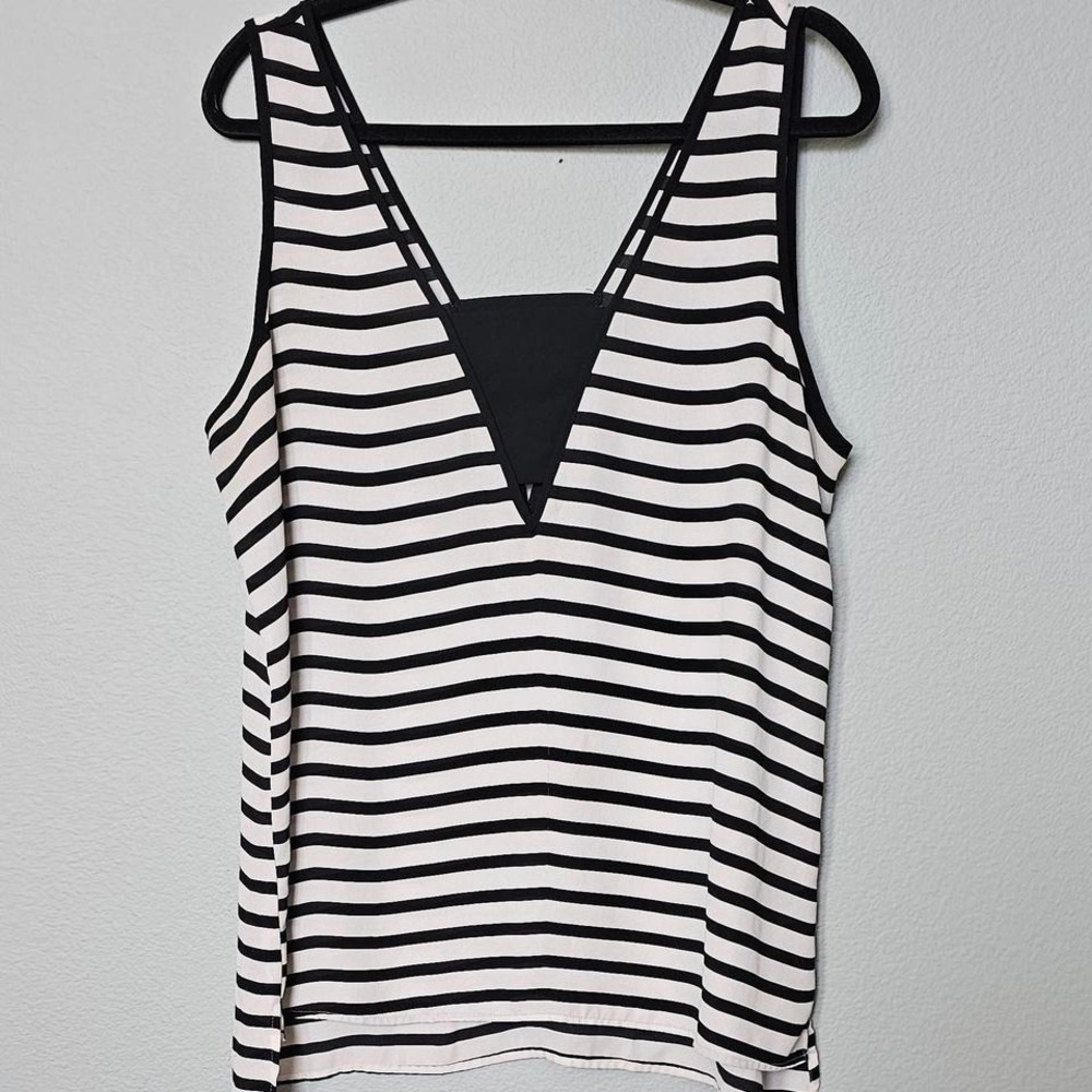 Express Black White Striped Tank Top V Neck Peek A Boo XL Lightweight